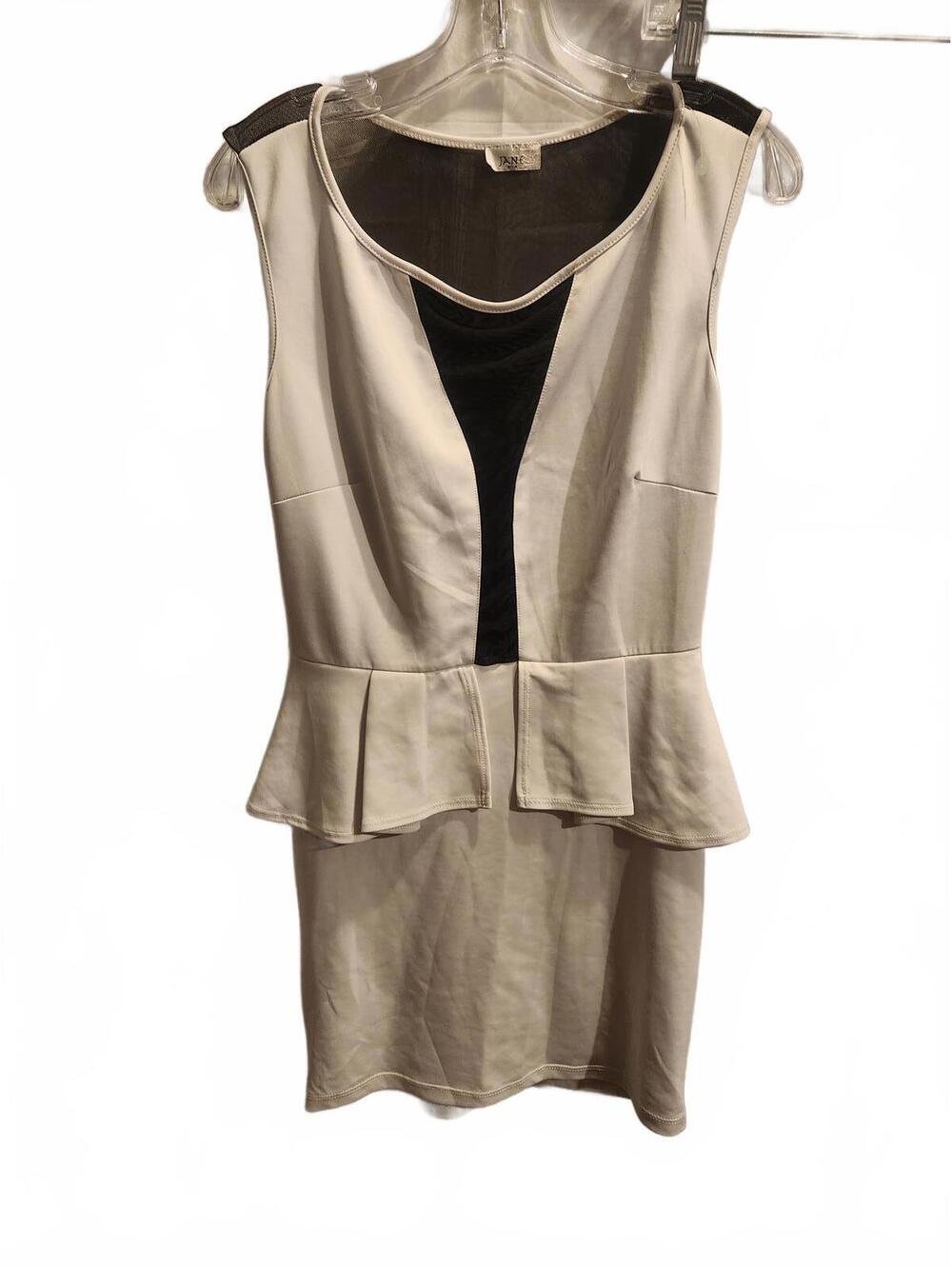 Jane USA White Dress with Black Mesh Panels. No size tag. Waist 14 inches.